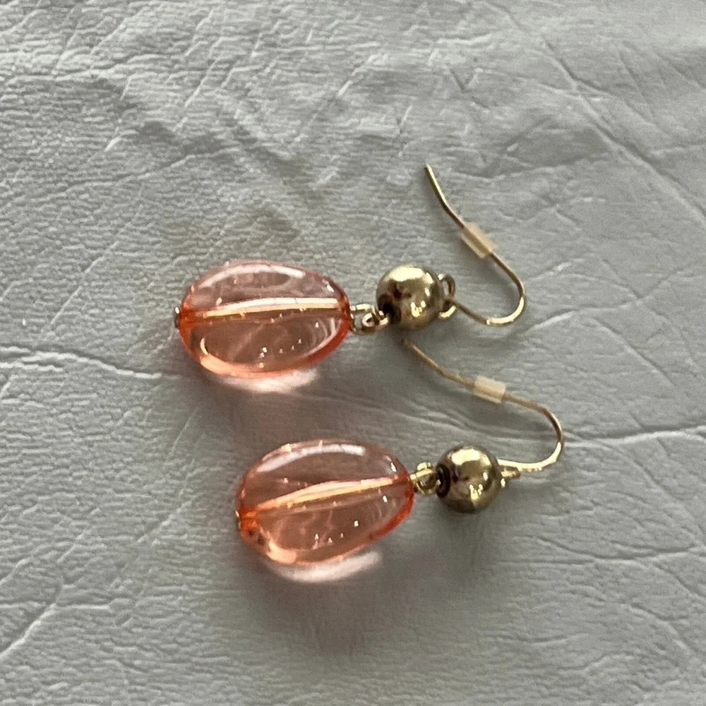 Pink Acrylic Stone Dangle Earrings Hook Wire‎ Drop